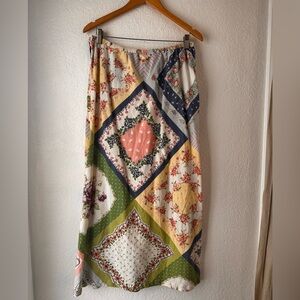 Susan Bristol Patchwork Maxi Skirt Linen/Cotton Blend